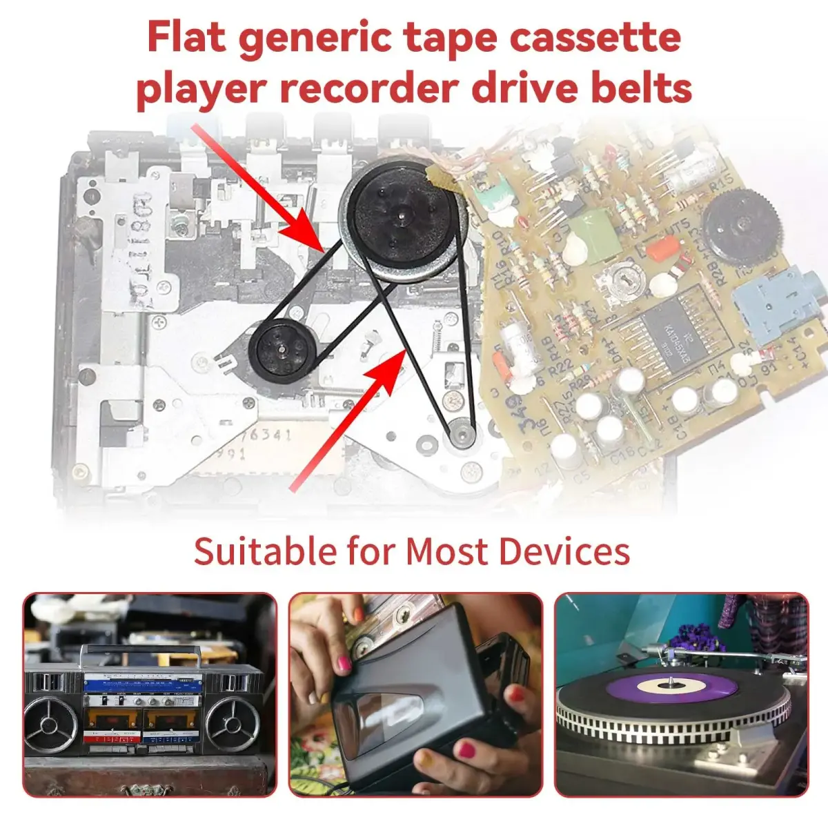 TEANTECH Cassette Recorder Rubber Belts - 3mm Width, 40-135mm Mix Package, 50 Pcs | Premium Quality Drive Belts - view 6