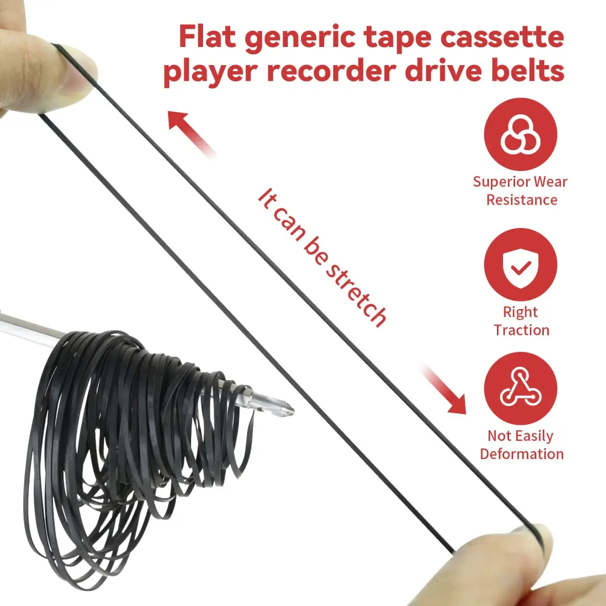 TEANTECH Cassette Recorder Rubber Belts - 3mm Width, 40-135mm Mix Package, 50 Pcs | Premium Quality Drive Belts - view 3