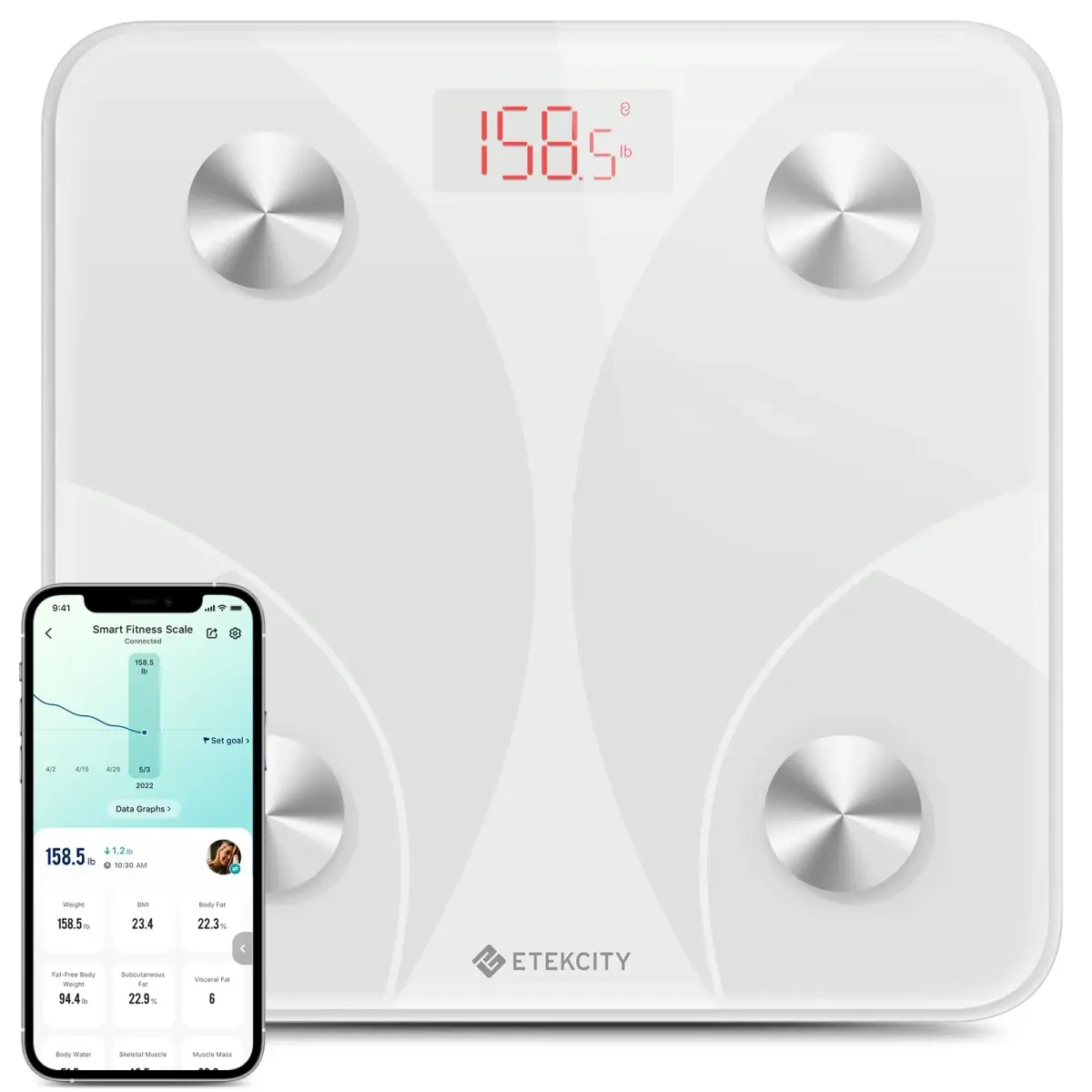 Etekcity Smart Body Composition Scale White 400 lb Capacity | FDA Approved Health Monitor - main product image