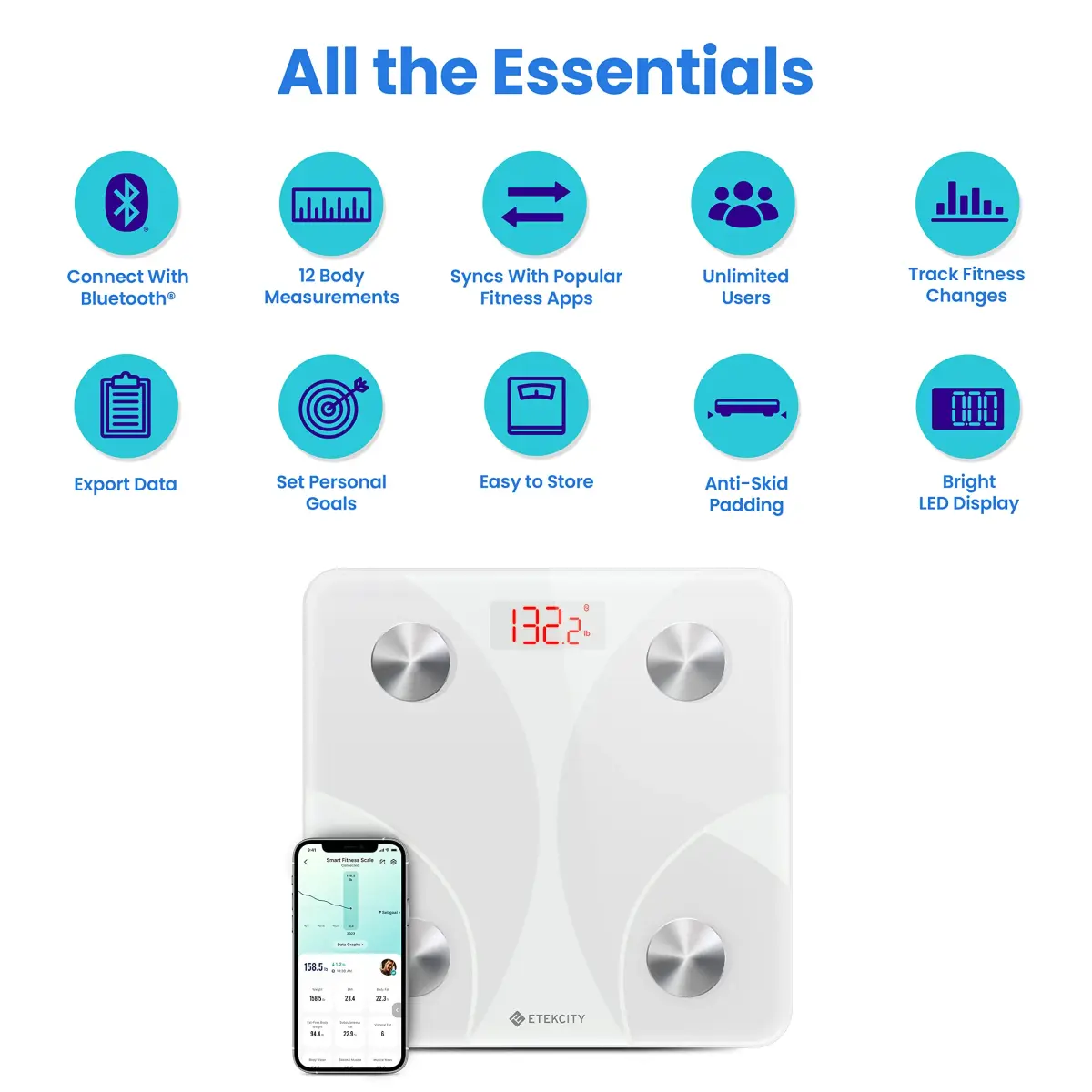 Etekcity Smart Body Composition Scale White 400 lb Capacity | FDA Approved Health Monitor - view 5