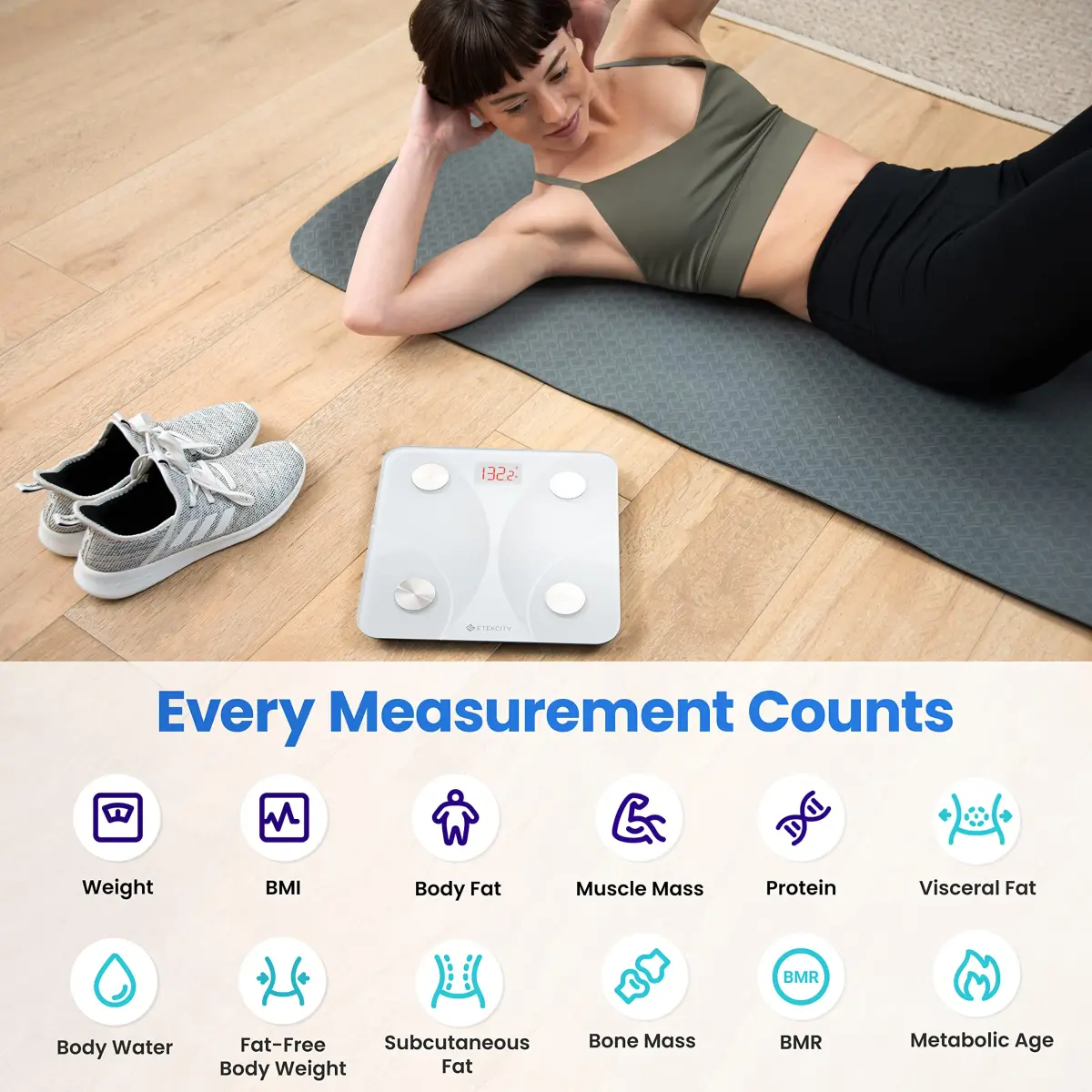 Etekcity Smart Body Composition Scale White 400 lb Capacity | FDA Approved Health Monitor - view 2