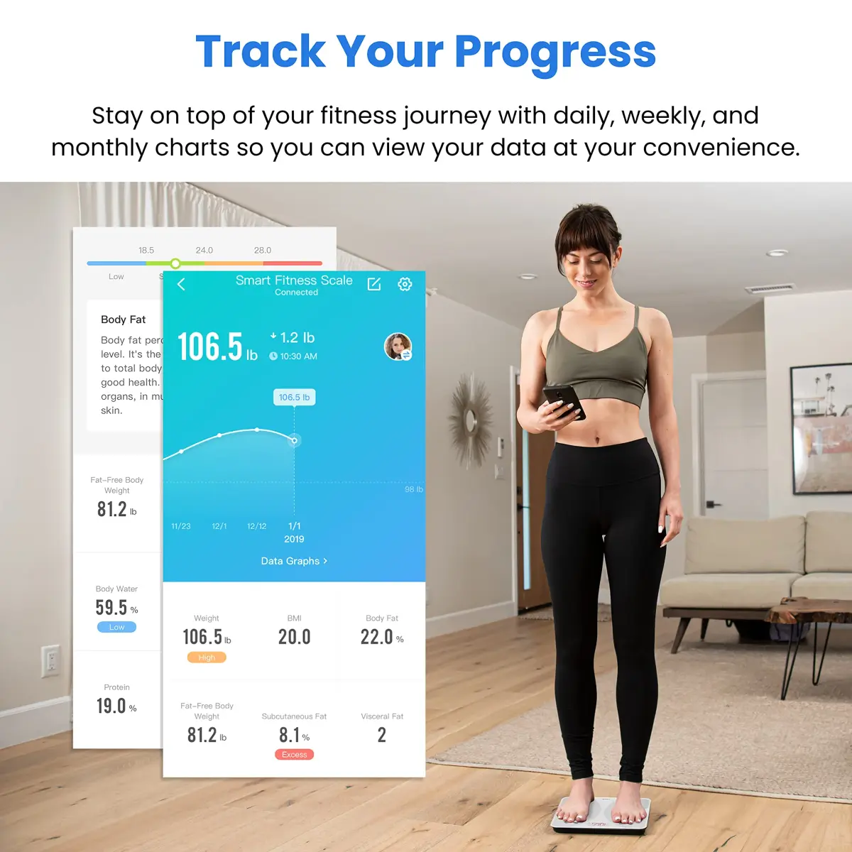 Etekcity Smart Body Composition Scale White 400 lb Capacity | FDA Approved Health Monitor - view 3