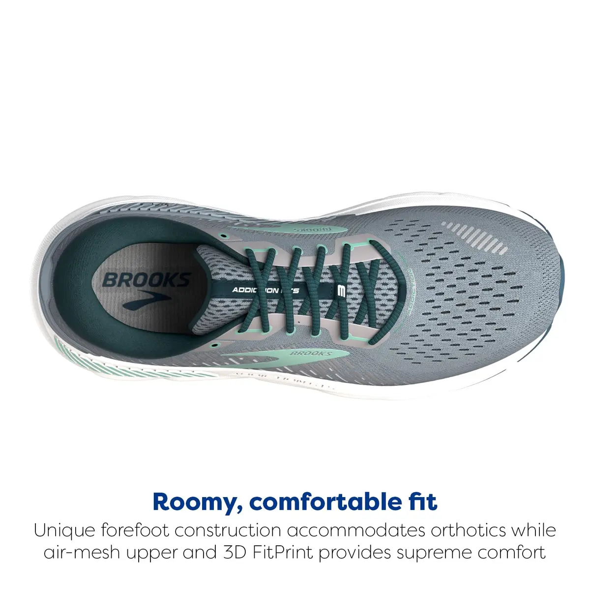 Brooks Addiction GTS 15 Supportive Running Shoe - Grey/Navy/Aqua - 7.5 X-Wide | Breathable, Roomy Fit for Support & Comfort - view 5