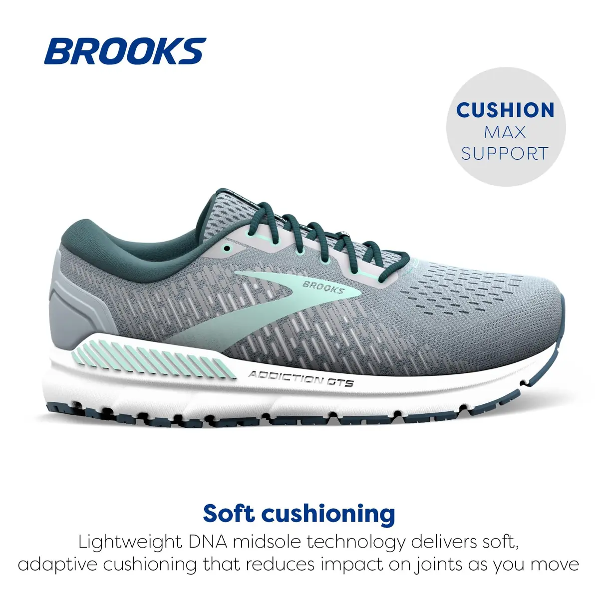 Brooks Addiction GTS 15 Supportive Running Shoe - Grey/Navy/Aqua - 7.5 X-Wide | Breathable, Roomy Fit for Support & Comfort - view 3