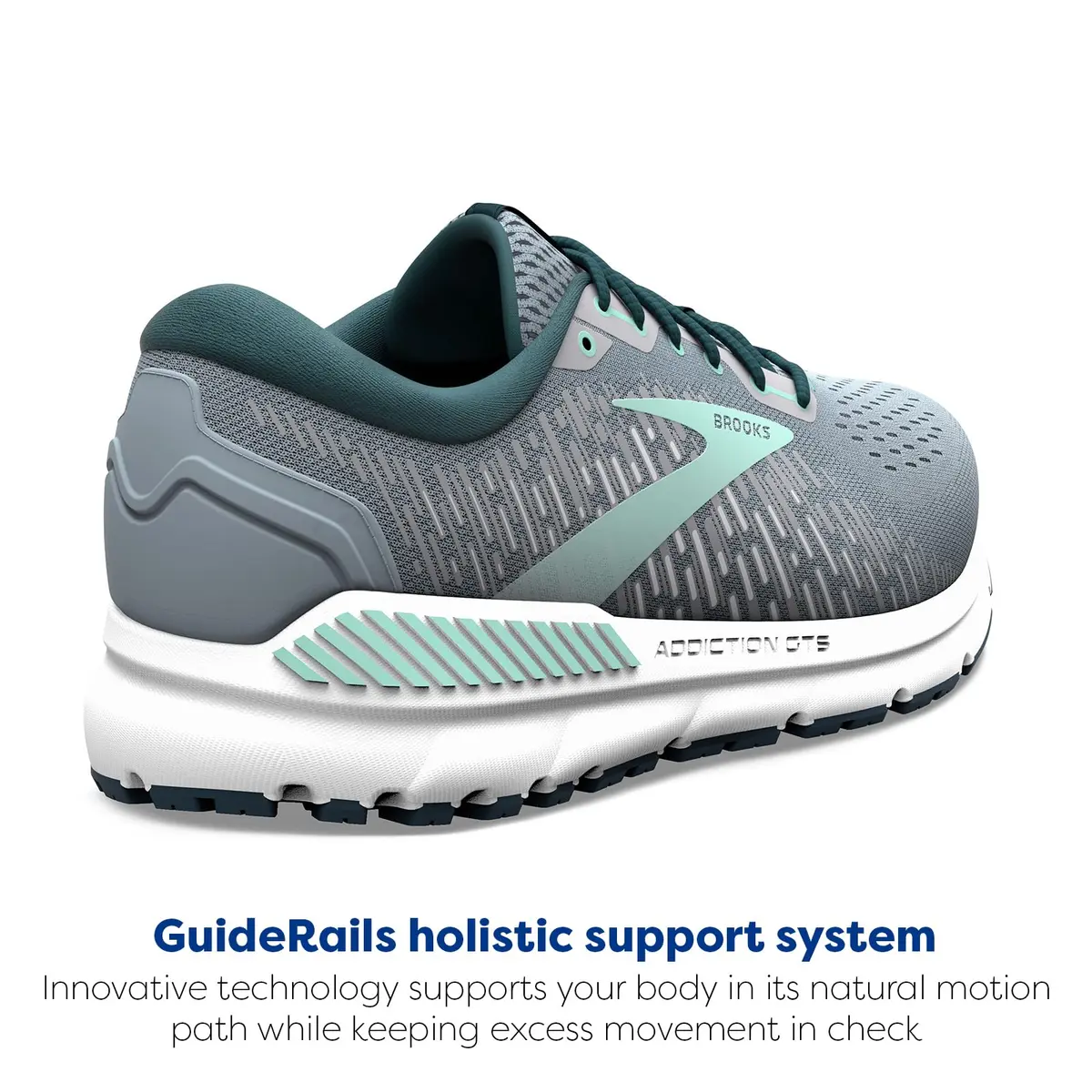 Brooks Addiction GTS 15 Supportive Running Shoe - Grey/Navy/Aqua - 7.5 X-Wide | Breathable, Roomy Fit for Support & Comfort - view 4
