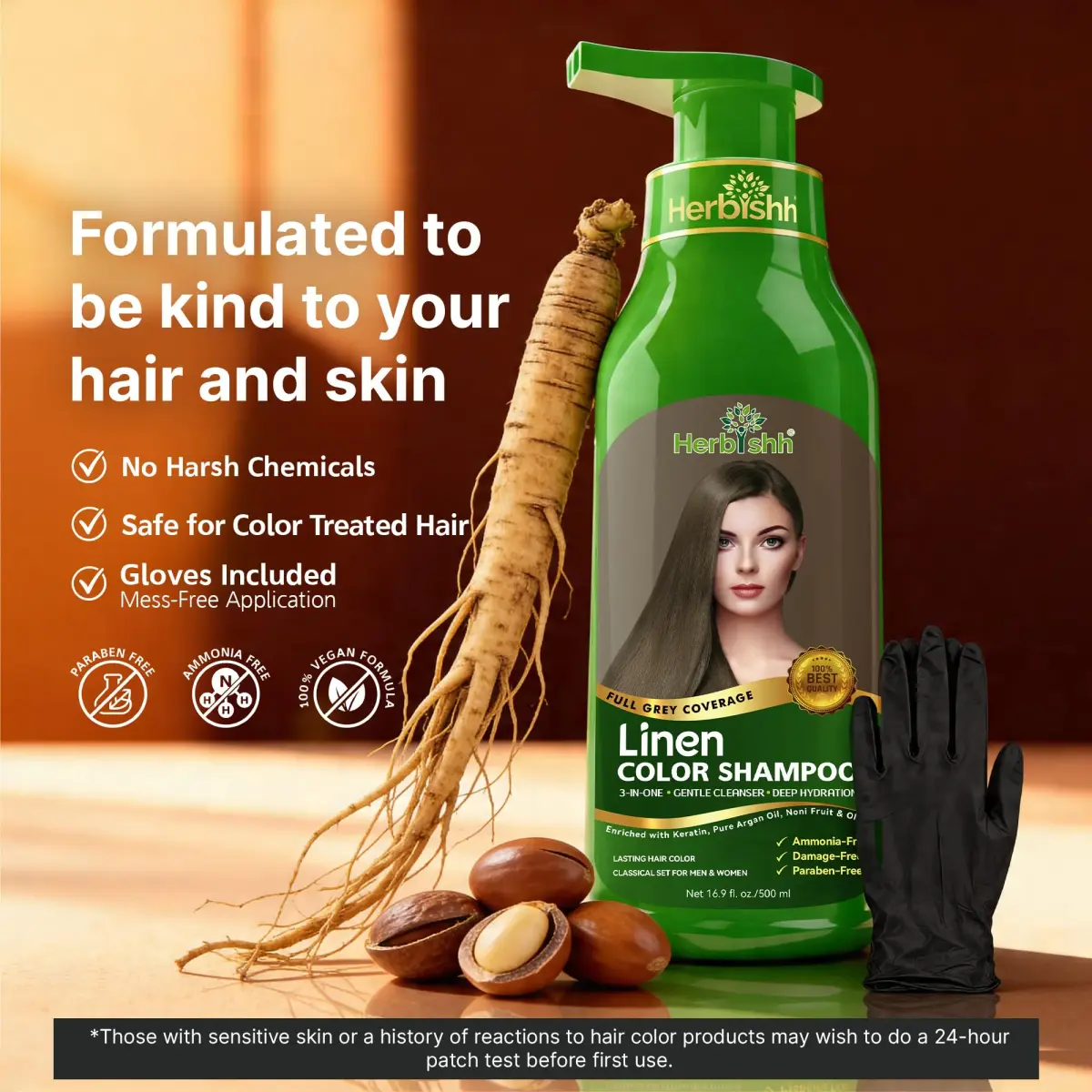Herbishh Linen Hair Dye Shampoo 500ml | Ammonia-Free Gray Coverage & Conditioning Set - view 5