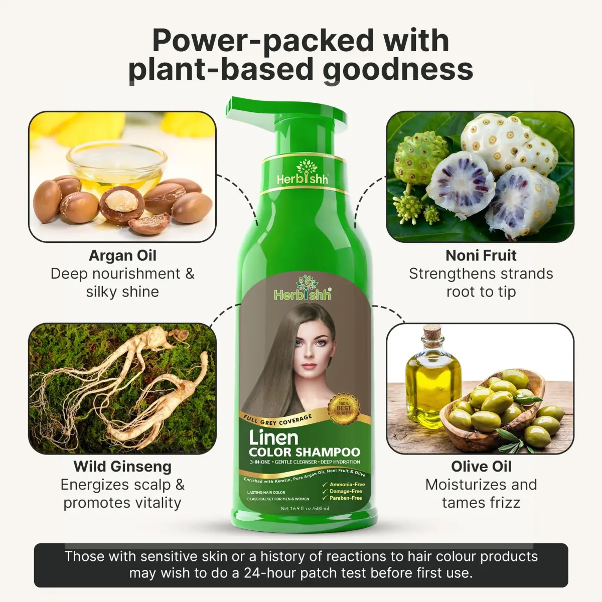 Herbishh Linen Hair Dye Shampoo 500ml | Ammonia-Free Gray Coverage & Conditioning Set - view 3