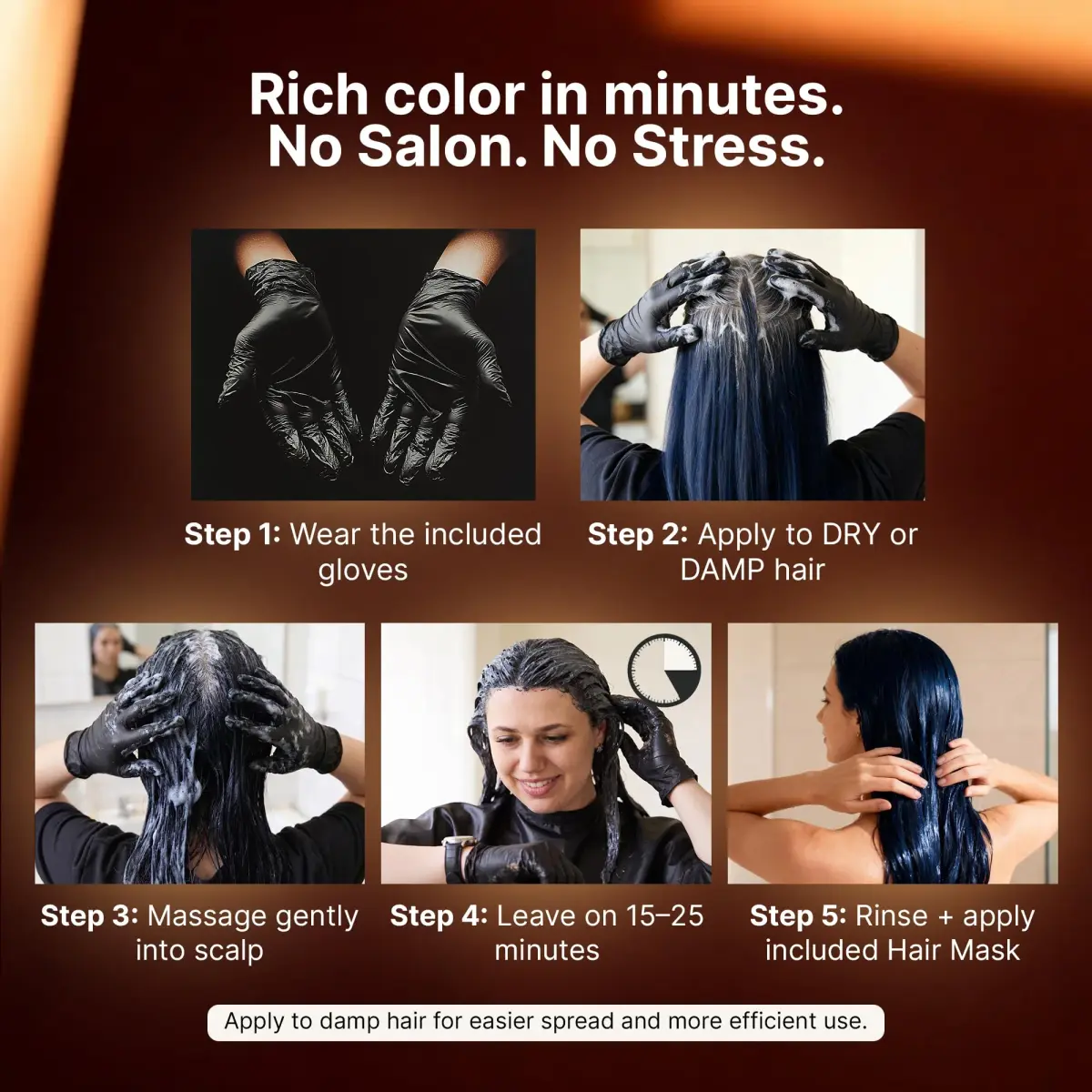 Herbishh Blue Black Hair Dye Shampoo 500ml (16.9 Fl Oz) | Ammonia-Free Gray Coverage - view 5