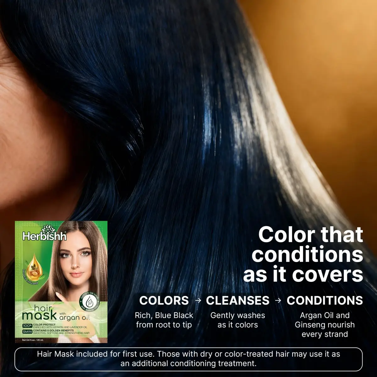 Herbishh Blue Black Hair Dye Shampoo 500ml (16.9 Fl Oz) | Ammonia-Free Gray Coverage - view 6