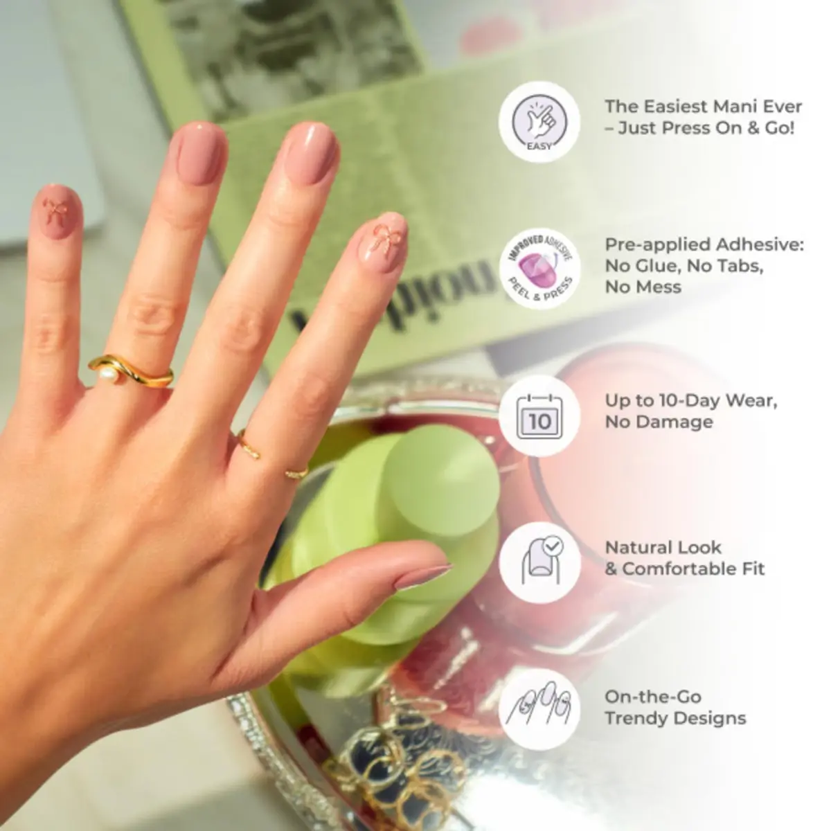 imPRESS Evanesce No Glue Mani Press On Nails, Short Oval, Beige, 30 Nails | Professional Gel Manicure in Minutes - view 7