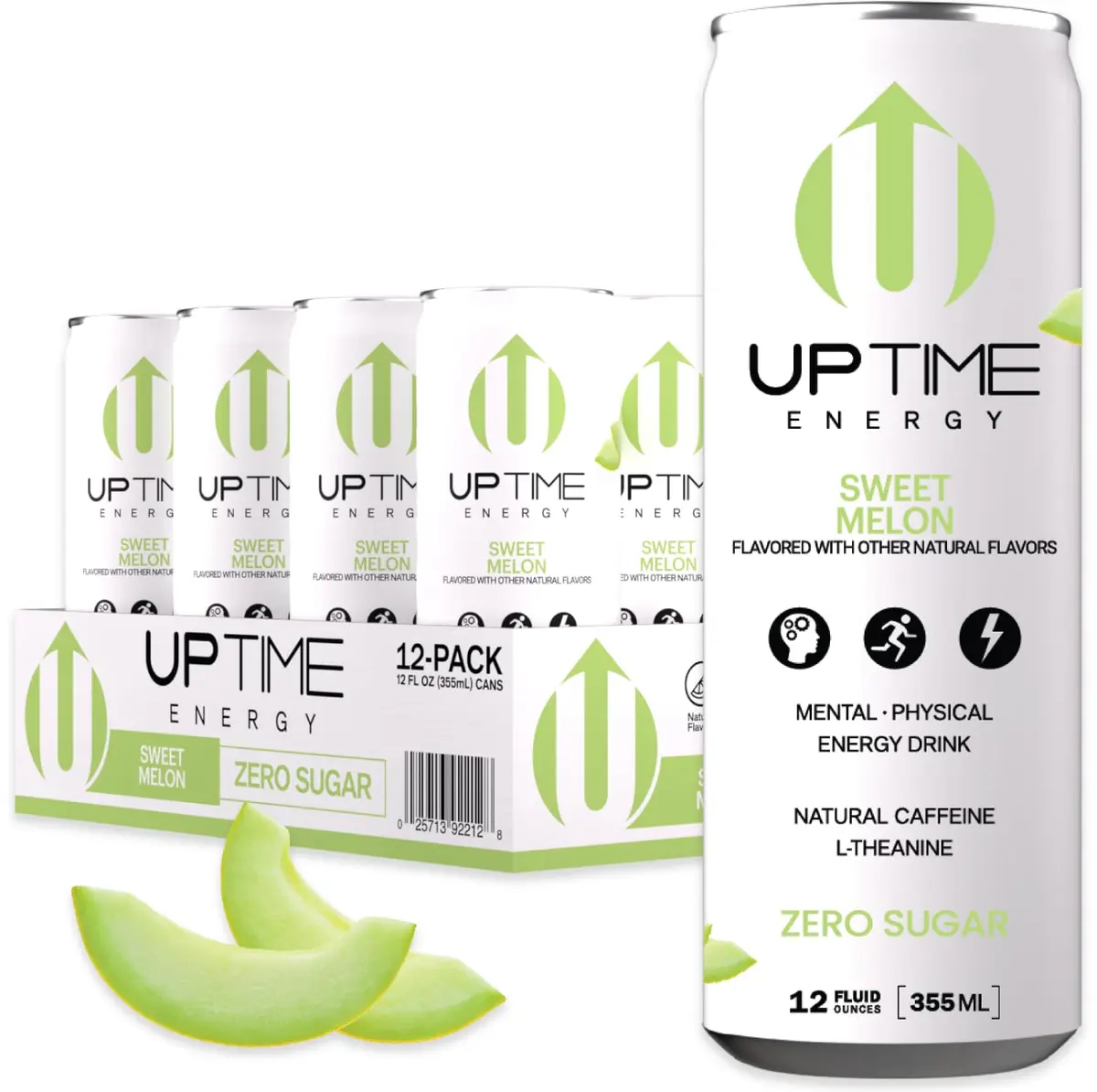 UPTIME Energy Drink Sweet Melon Sparkling 12 Fl Oz | Sugar-Free Focus Support with Natural Caffeine - main product image