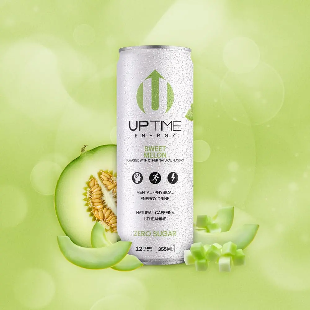 UPTIME Energy Drink Sweet Melon Sparkling 12 Fl Oz | Sugar-Free Focus Support with Natural Caffeine - view 2
