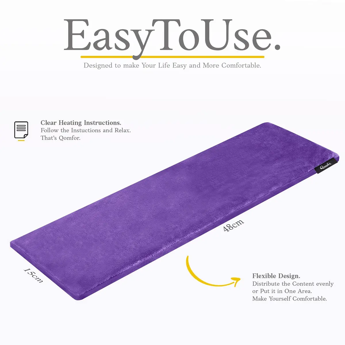 Qomfor Microwavable Heating Pad - Purple - Lavender Scented Heat Wrap for Neck, Shoulders & Period Cramps Pain Relief - Reusable Hot/Cold Therapy Bag - view 3