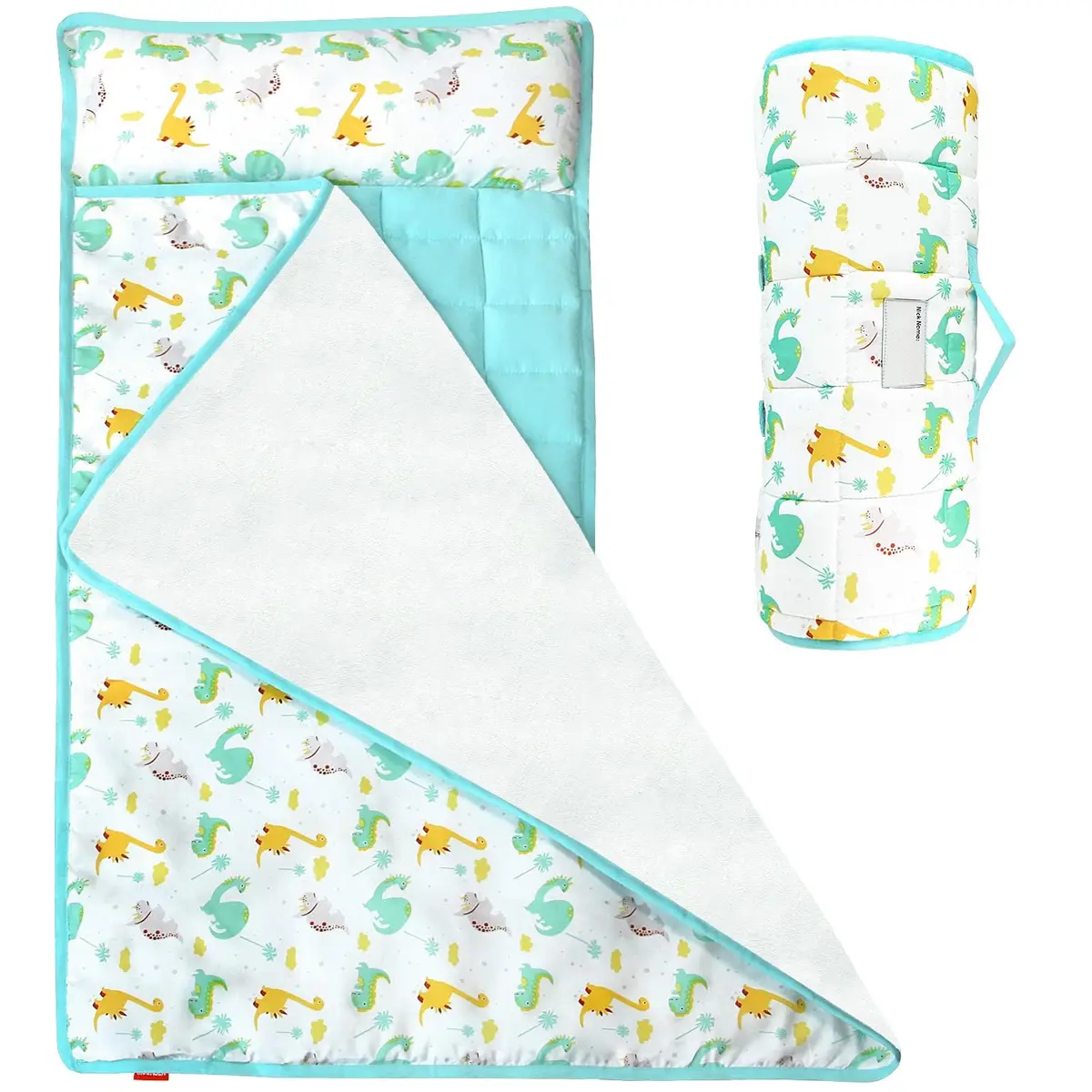 Moonsea Nap Mat with Removable Pillow Dinosaur and Fleece Minky Blanket | Preschool Travel Bed for Kids 21" x 50" - main product image