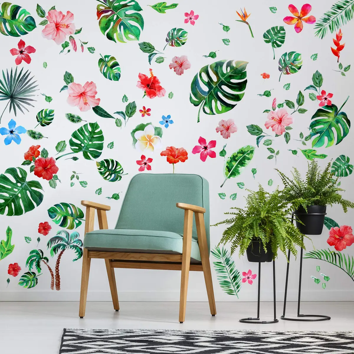 Zonon Tropical Palm Leaves Wall Decals | 66pcs Removable Stickers for Kids & Home - main product image
