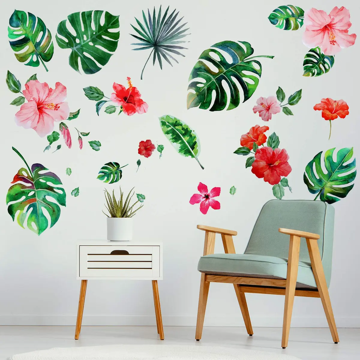 Zonon Tropical Palm Leaves Wall Decals | 66pcs Removable Stickers for Kids & Home - view 3
