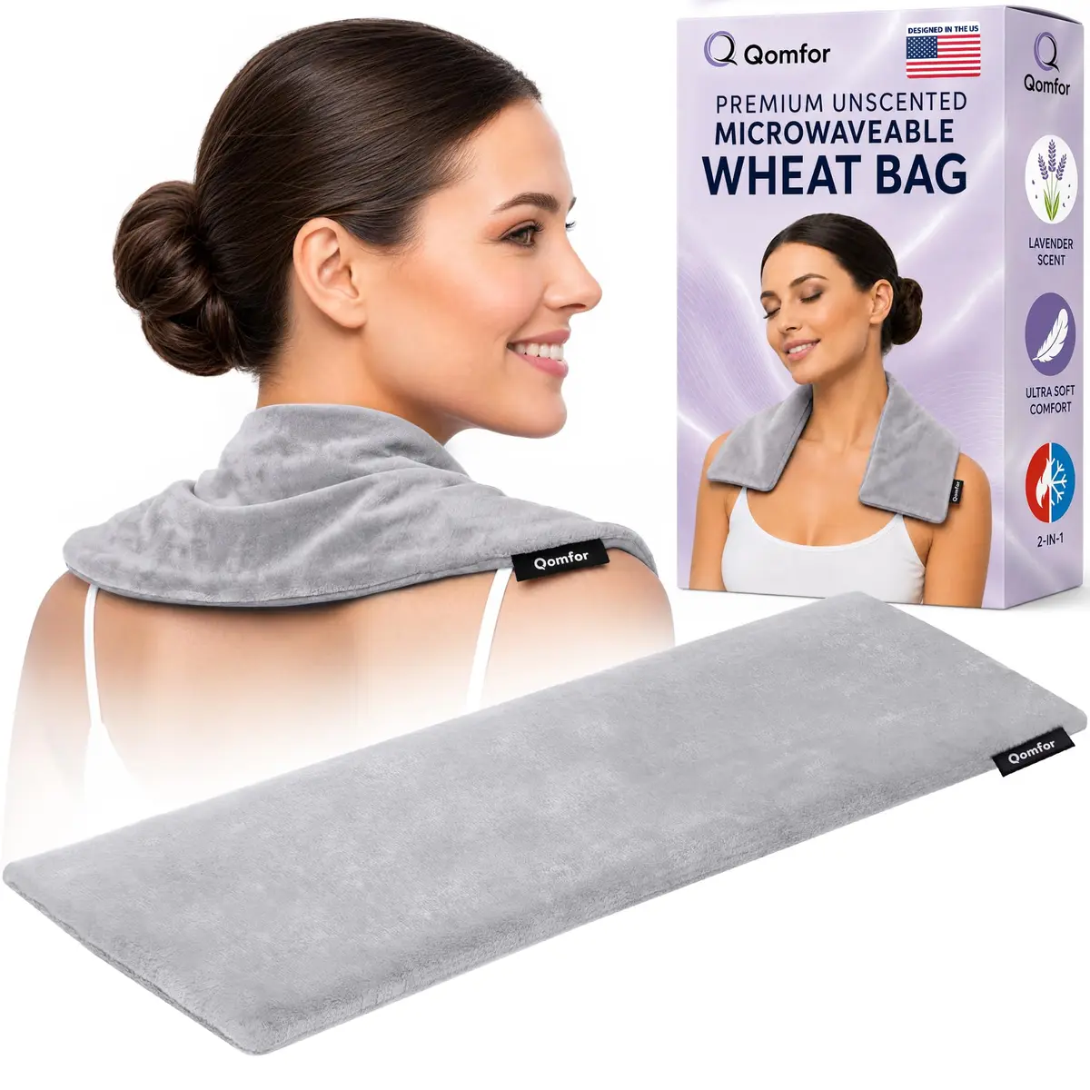 Qomfor Microwavable Heating Pad Gray | Lavender Scented Therapeutic Wrap for Neck & Shoulders - main product image