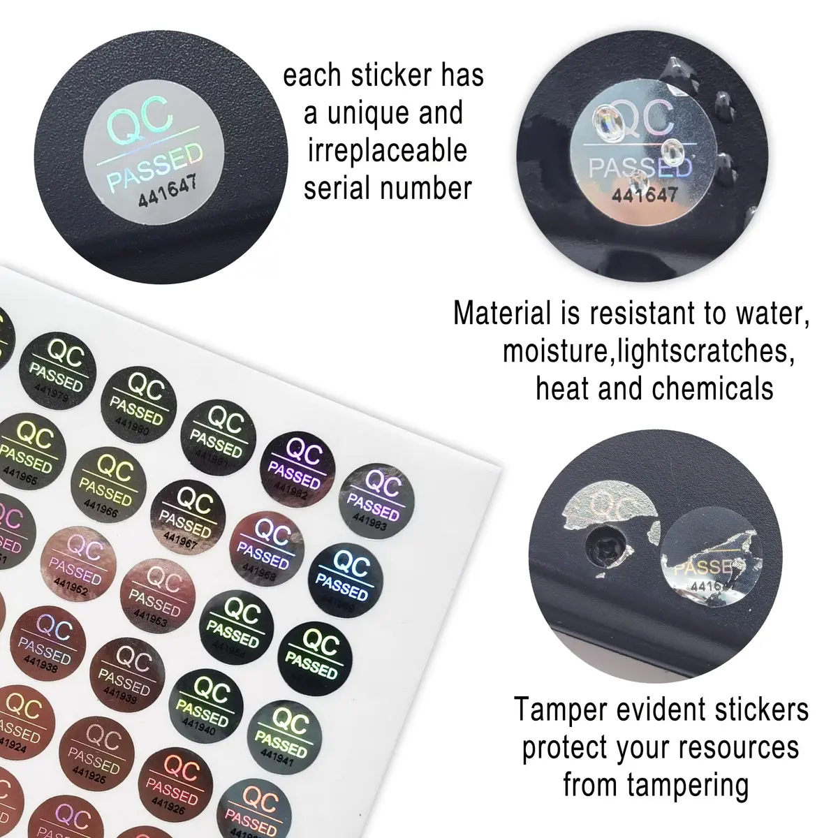 TLK&FBB Tamper Proof Labels 1100pcs | High Security Silver Hologram Stickers 1cm - view 3