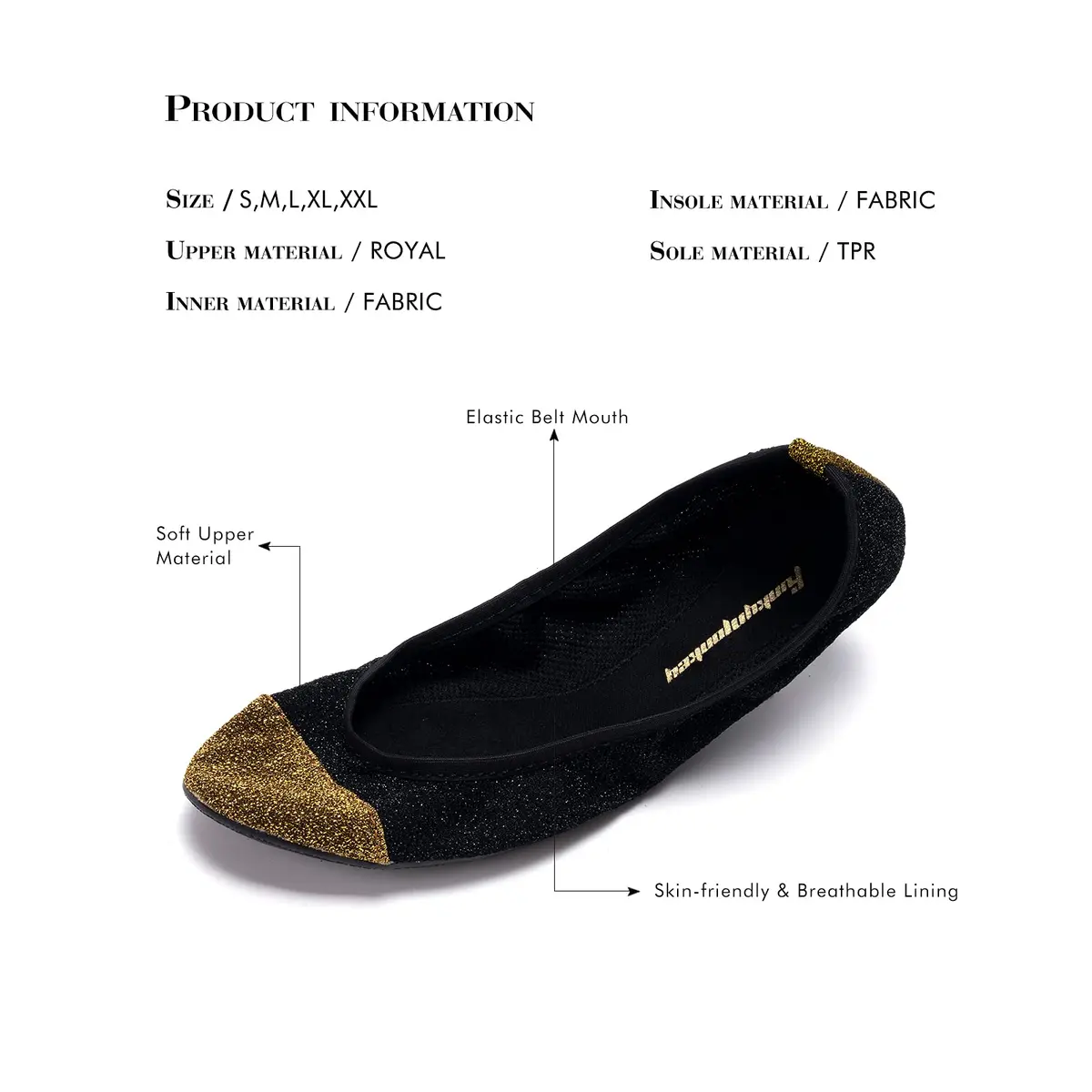FUNKYMONKEY Foldable Ballet Flats for Women Black/Gold | Elegant, Portable & Comfortable - view 6