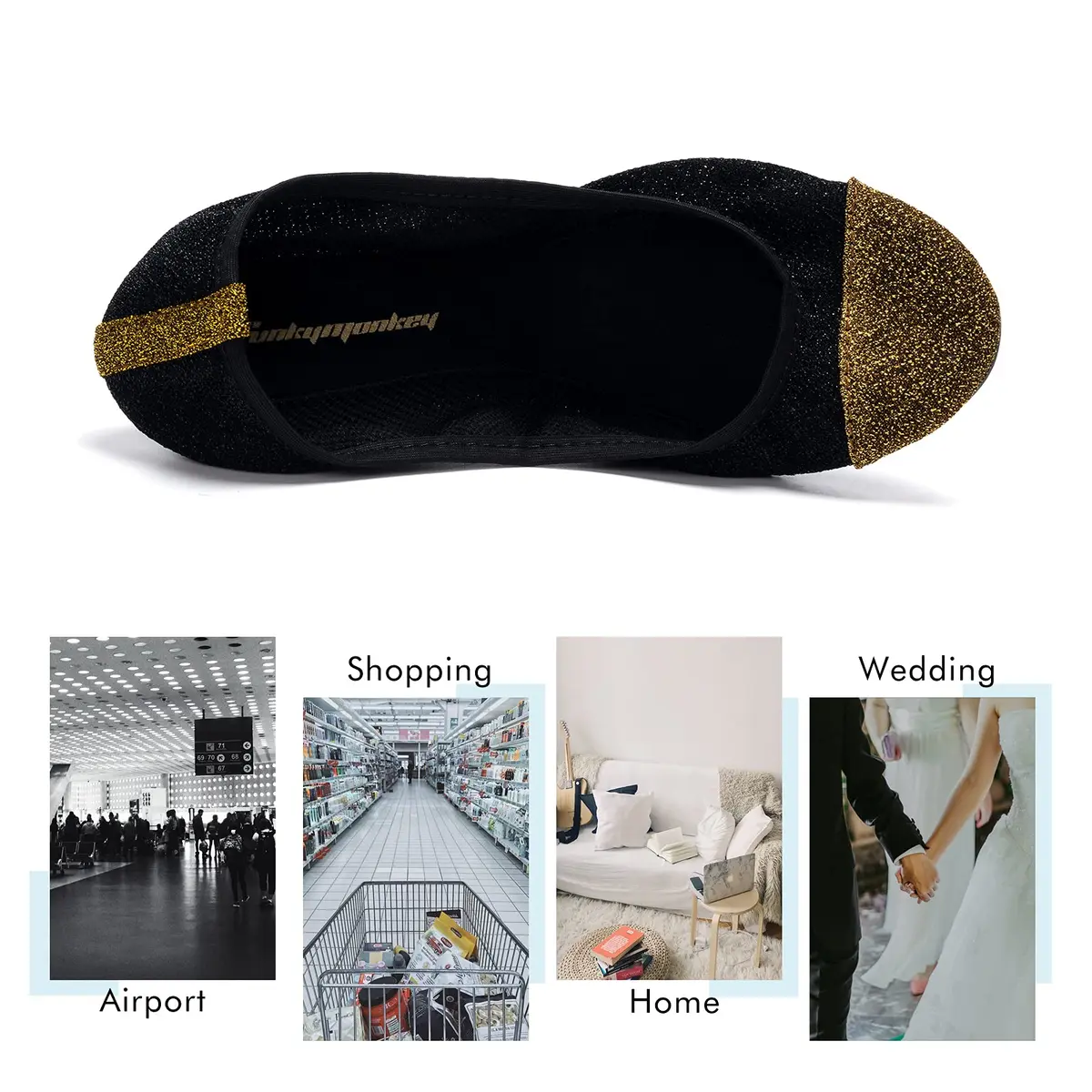 FUNKYMONKEY Foldable Ballet Flats for Women Black/Gold | Elegant, Portable & Comfortable - view 4