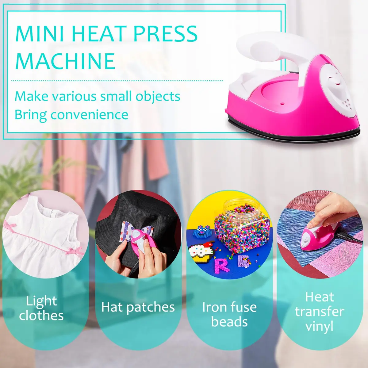 Honoson Pink Heat Pres | Mini Craft Iron with Charging Base, Portable 10x6x7cm for DIY Small Projects - view 3