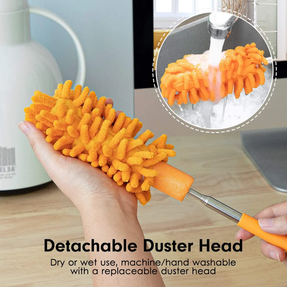 TUKUOS Feather Duster with Telescopic Pole | Washable Microfiber Heads for Dusting in India - view 2
