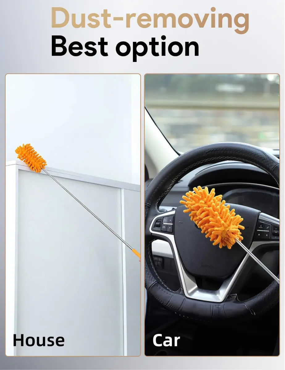 TUKUOS Feather Duster with Telescopic Pole | Washable Microfiber Heads for Dusting in India - view 4