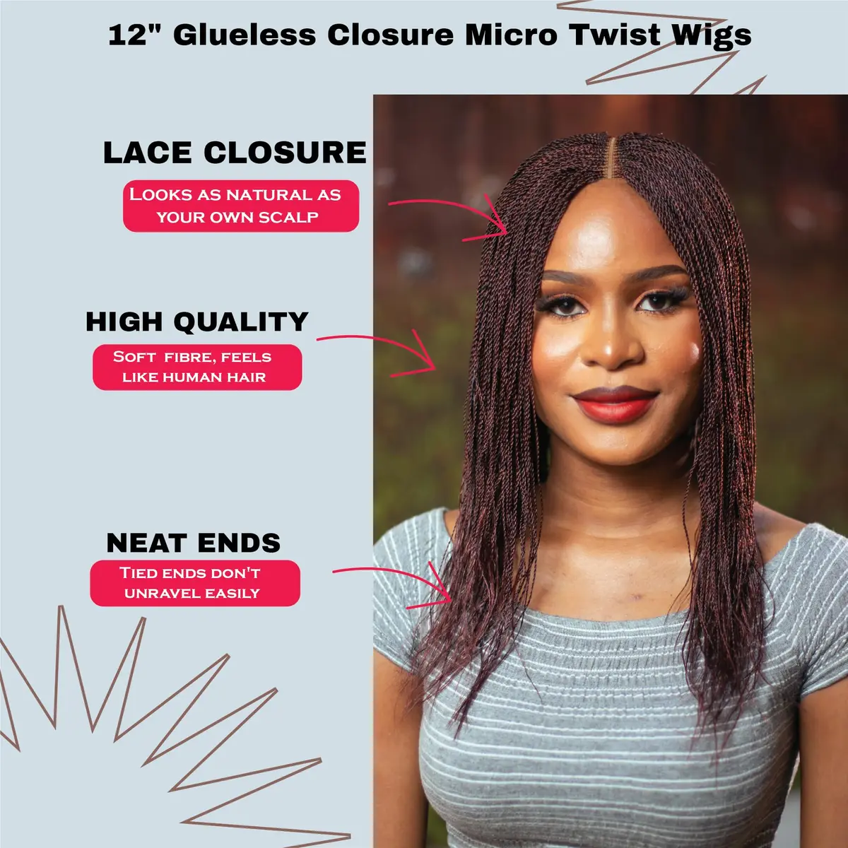 Wow Braids Micro Twist Wigs, 12 Inch Synthetic Braided Wig for Black Women | Natural Look & Easy Style - view 2
