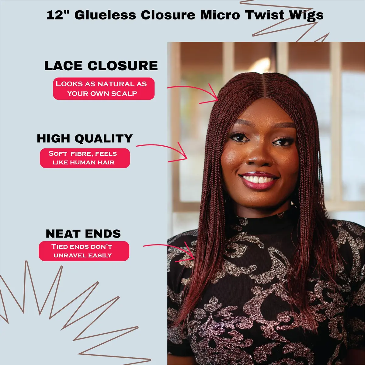 Wow Braids Twisted Wigs, Micro Million Twist Wig - Color 35 - 12 Inches | Realistic Synthetic Braids for Black Women - view 2