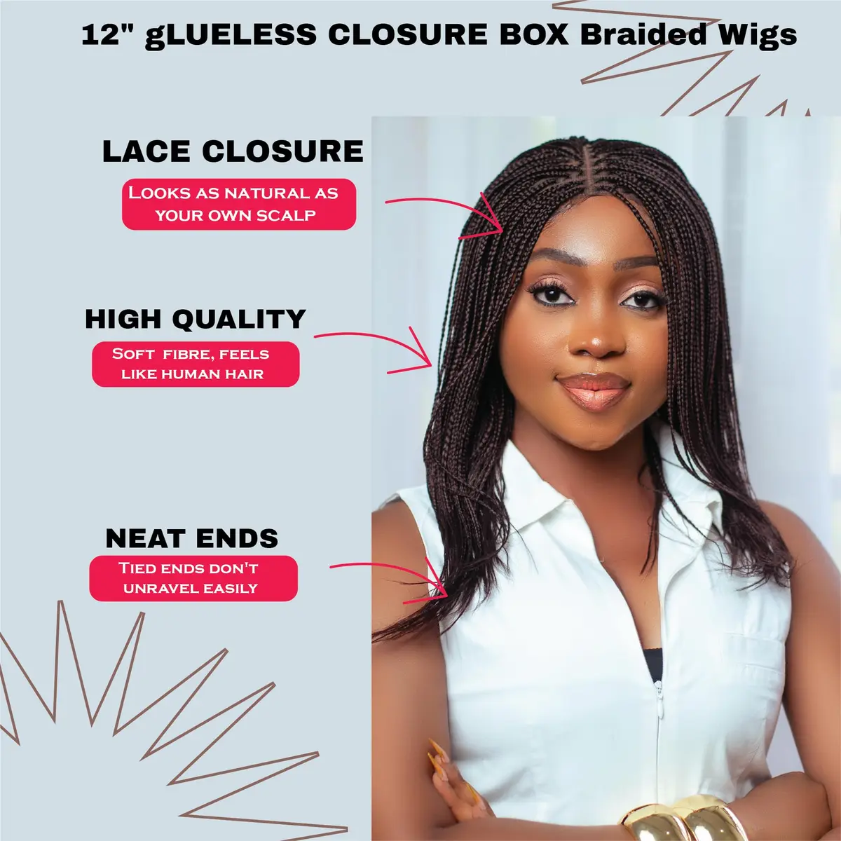 Wow Braids Micro Box Braid Wig 12 Inch Color 33 | Natural Realistic Look (70-120 chars) - view 2