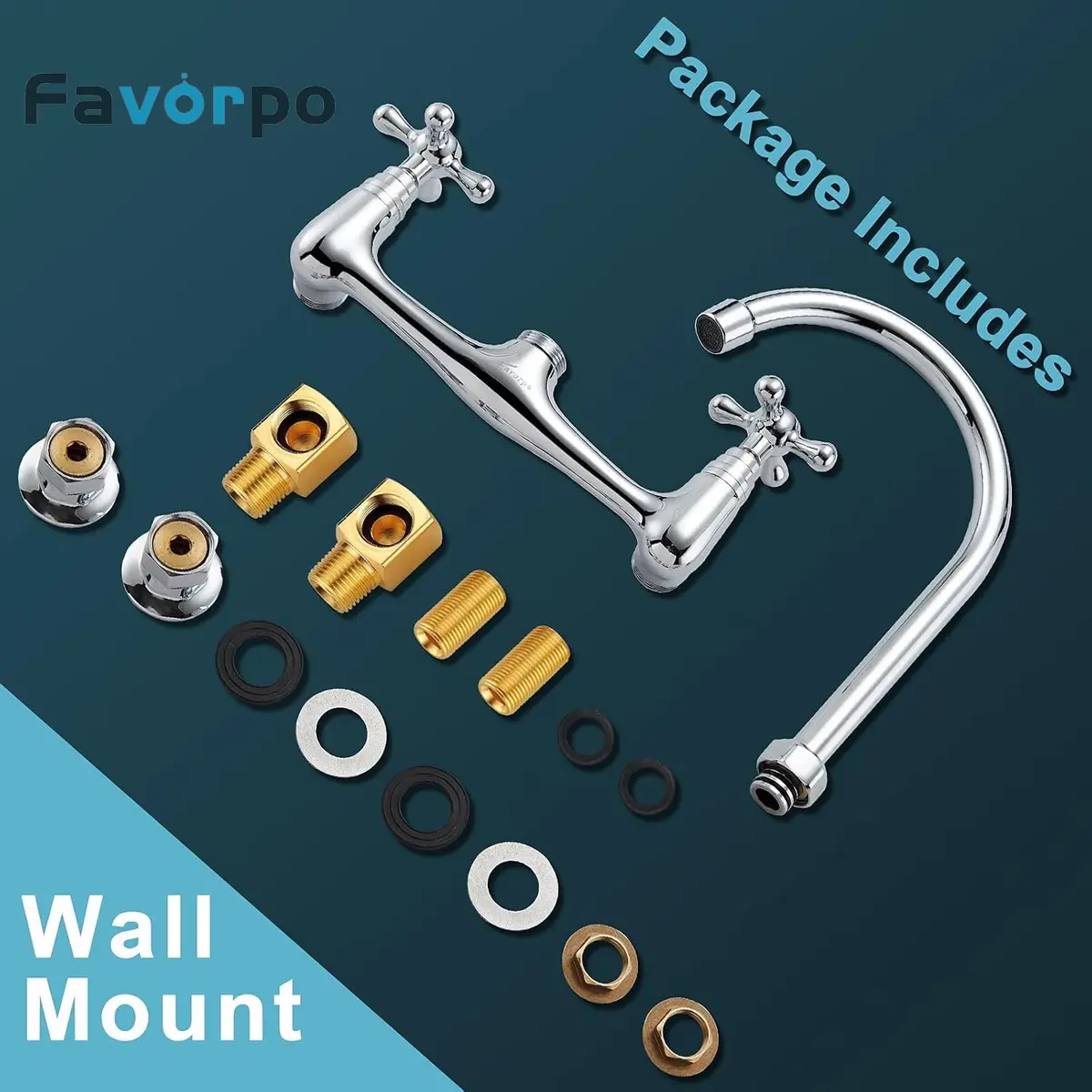 Favorpo Commercial Brass Wall Mount Faucet 8 Inch Center | Heavy Duty, 360° Swivel, Chrome - view 6