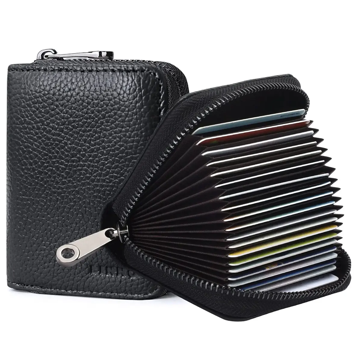Linno RFID Genuine Leather Credit Card Holder Small Wallet with Zipper | 20 Slots - main product image