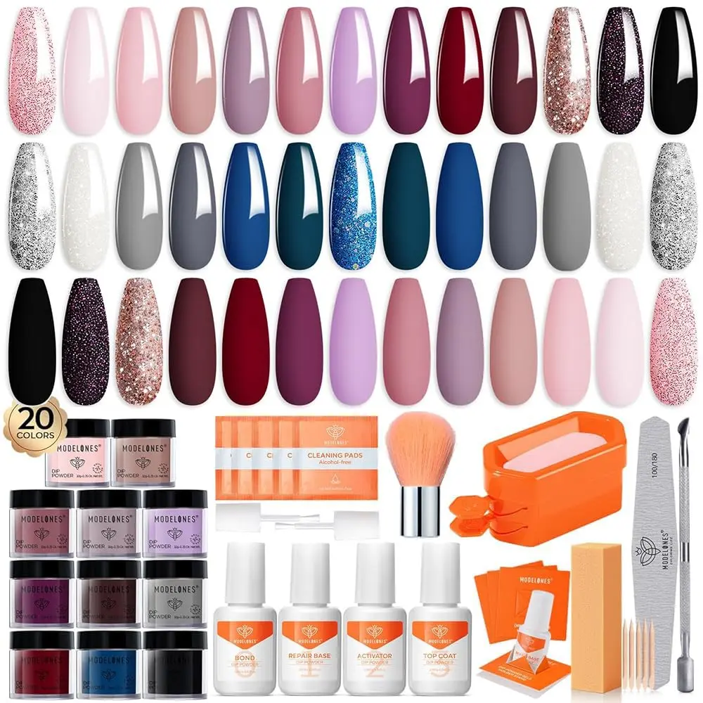 modelones Dip Powder Nail Starter Kit 40 Pcs 20 Colors | Natural Finish, No Lamp Needed, Easy DIY - main product image
