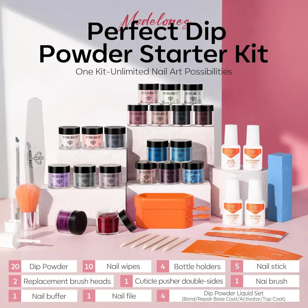 modelones Dip Powder Nail Starter Kit 40 Pcs 20 Colors | Natural Finish, No Lamp Needed, Easy DIY - view 2