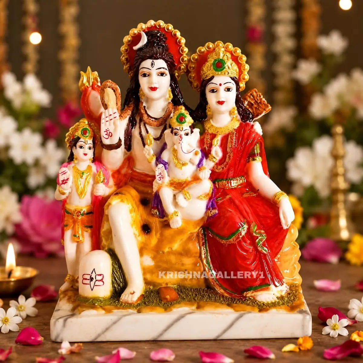KRISHNAGALLERY1 Marble Dust Lord Shiv Parivar Family Murti Statue 23cm | Multicolor Antique Religious Home Decor - main product image