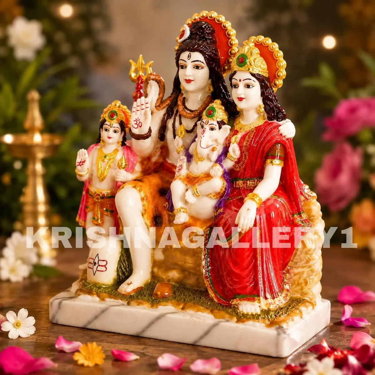 KRISHNAGALLERY1 Marble Dust Lord Shiv Parivar Family Murti Statue 23cm | Multicolor Antique Religious Home Decor - view 3