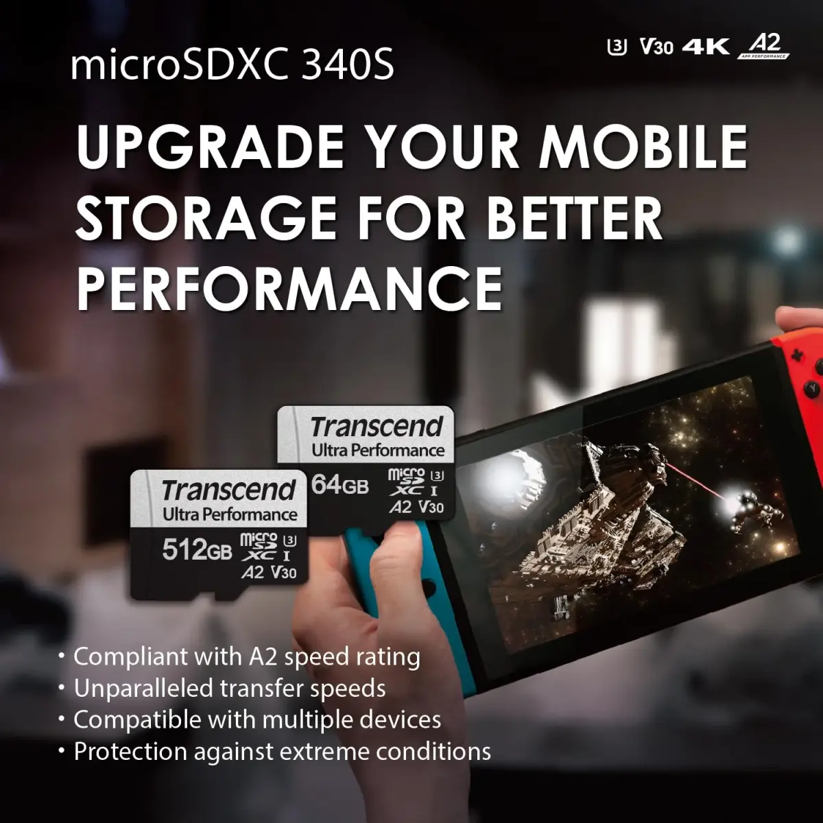 Transcend 128GB microSDXC UHS-I U3 A2 V30 Memory Card with Adapter - 160MB/s - view 2