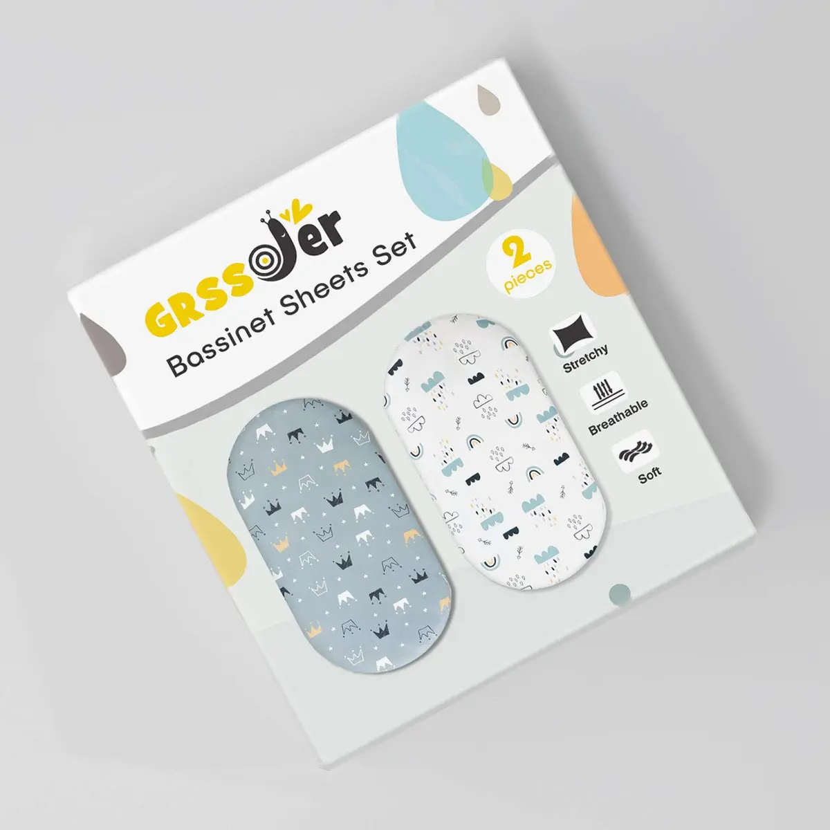 GRSSDER Fitted Bassinet Sheet Set 2 Pack | Ultra Soft Jersey Knit for Rectangle, Oval, Hourglass Bassinet Mattress - view 2