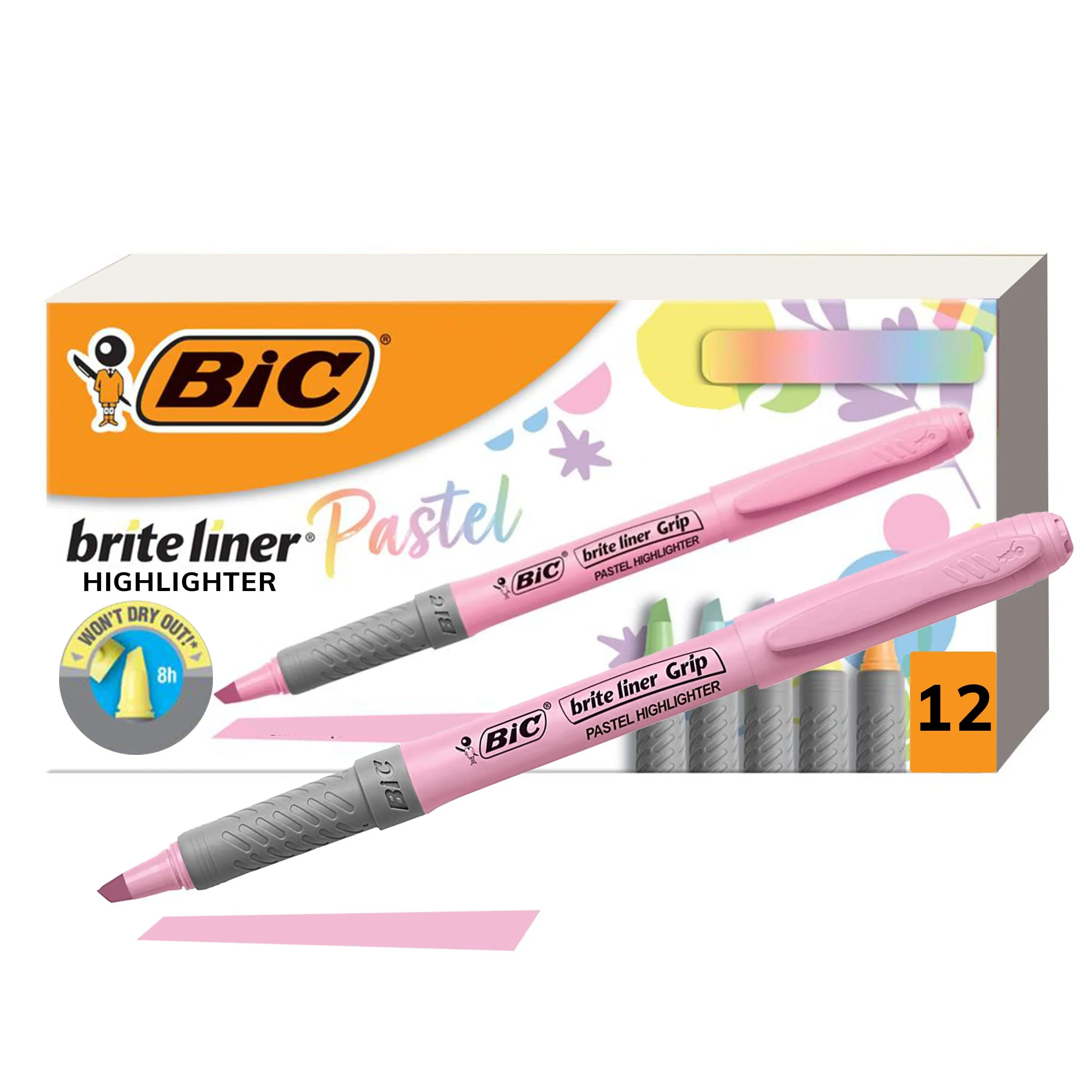 BIC Brite Liner Grip Pastel Highlighter Set, Chisel Tip, 18-Count Pack | Fade-Resistant Ink for Bullet Journaling - main product image