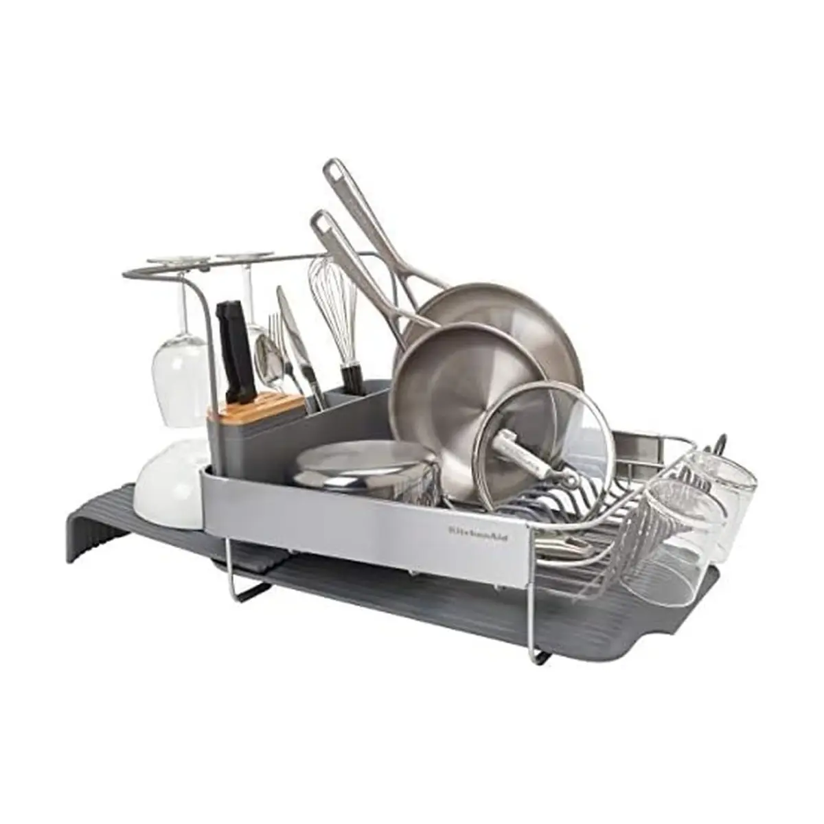 KitchenAid Charcoal Compact to Full Size Expandable Dish Rack with Removable Caddy - main product image