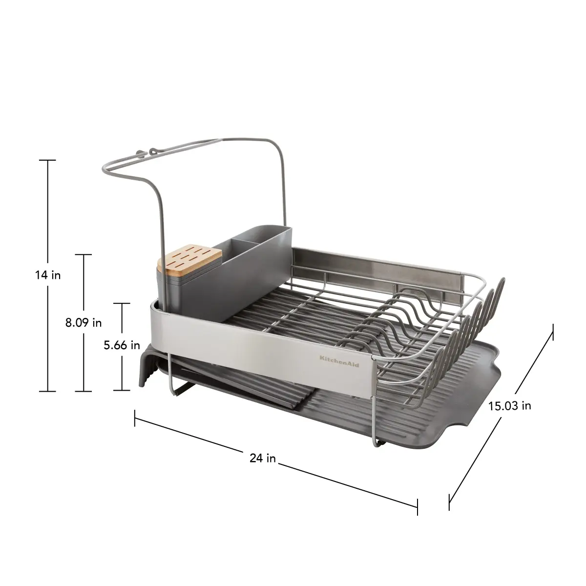 KitchenAid Charcoal Compact to Full Size Expandable Dish Rack with Removable Caddy - view 3