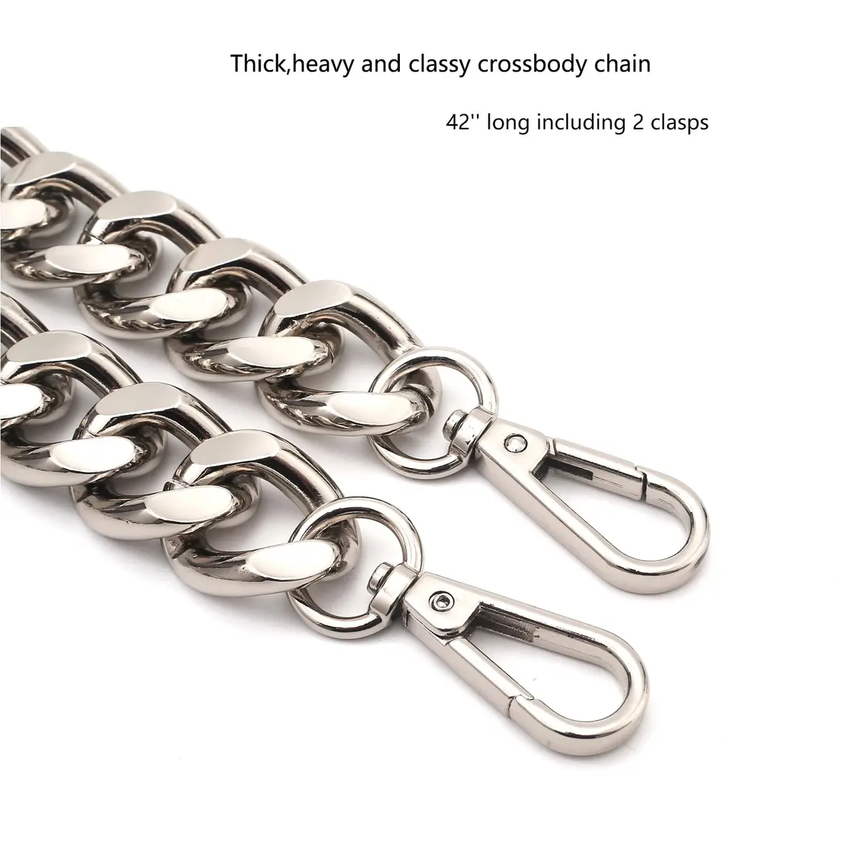 Yichain 42'' (106.7 cm) Metal Cross-Body Chain Strap Replacement for Mini Wallets, Waist Packs, Chest Bags (Silver, Small) - view 3