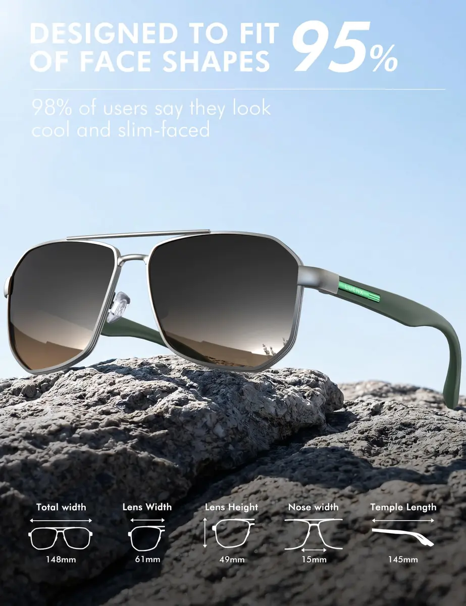 Luenx Square Aviator Sunglasses for Men - 61mm Lens Width, Gradient Black Brown | Polarized UV400 Protection - view 5