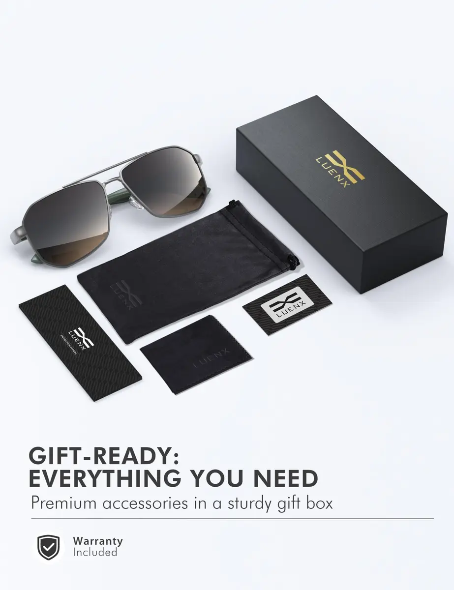 Luenx Square Aviator Sunglasses for Men - 61mm Lens Width, Gradient Black Brown | Polarized UV400 Protection - view 7