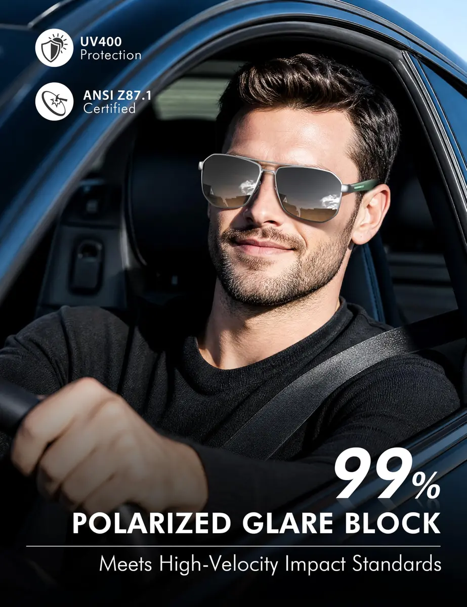 Luenx Square Aviator Sunglasses for Men - 61mm Lens Width, Gradient Black Brown | Polarized UV400 Protection - view 2