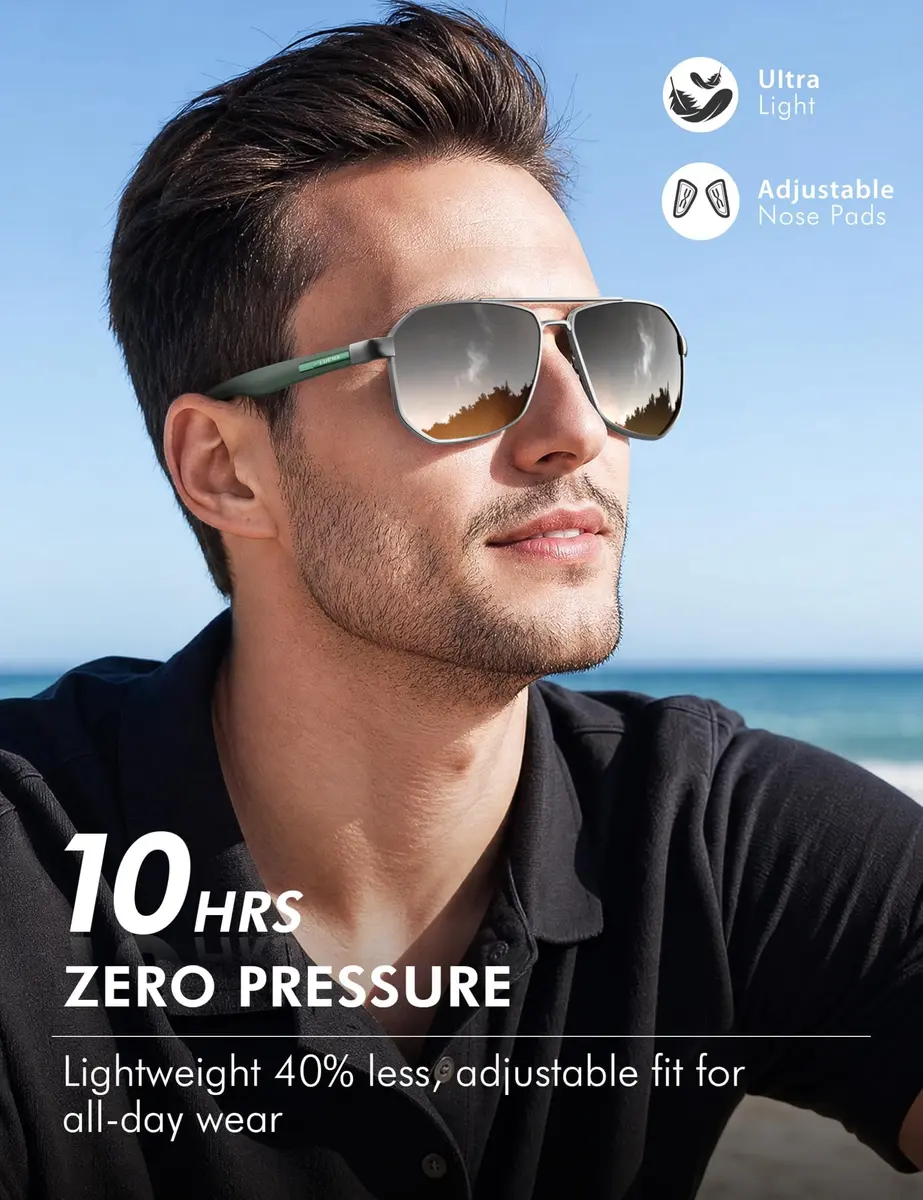 Luenx Square Aviator Sunglasses for Men - 61mm Lens Width, Gradient Black Brown | Polarized UV400 Protection - view 4