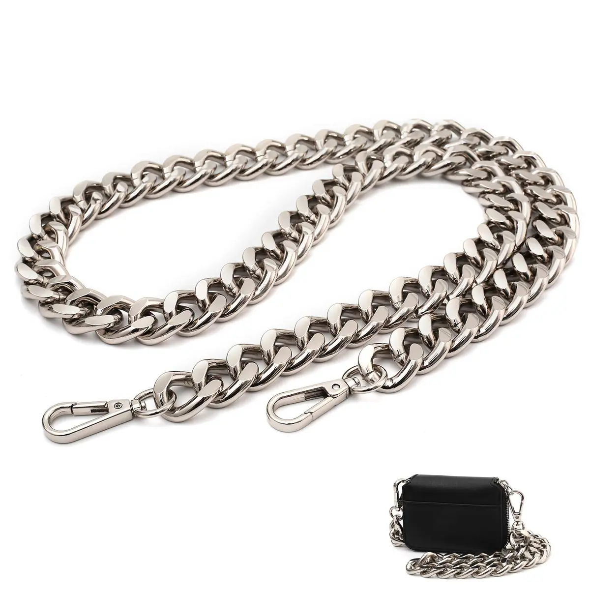 Yichain Large 42 inch (106.7 cm) Metal Cross-Body Chain Strap | Polished Aluminum for Mini Wallets & Waist Packs - main product image