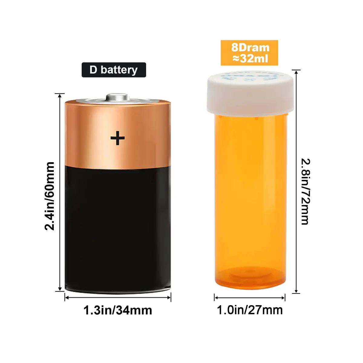 Obami 8 Dram (32ml) Child-Resistant Pill Bottles with Caps - 12 Count | FDA Approved Prescription Vials - view 3