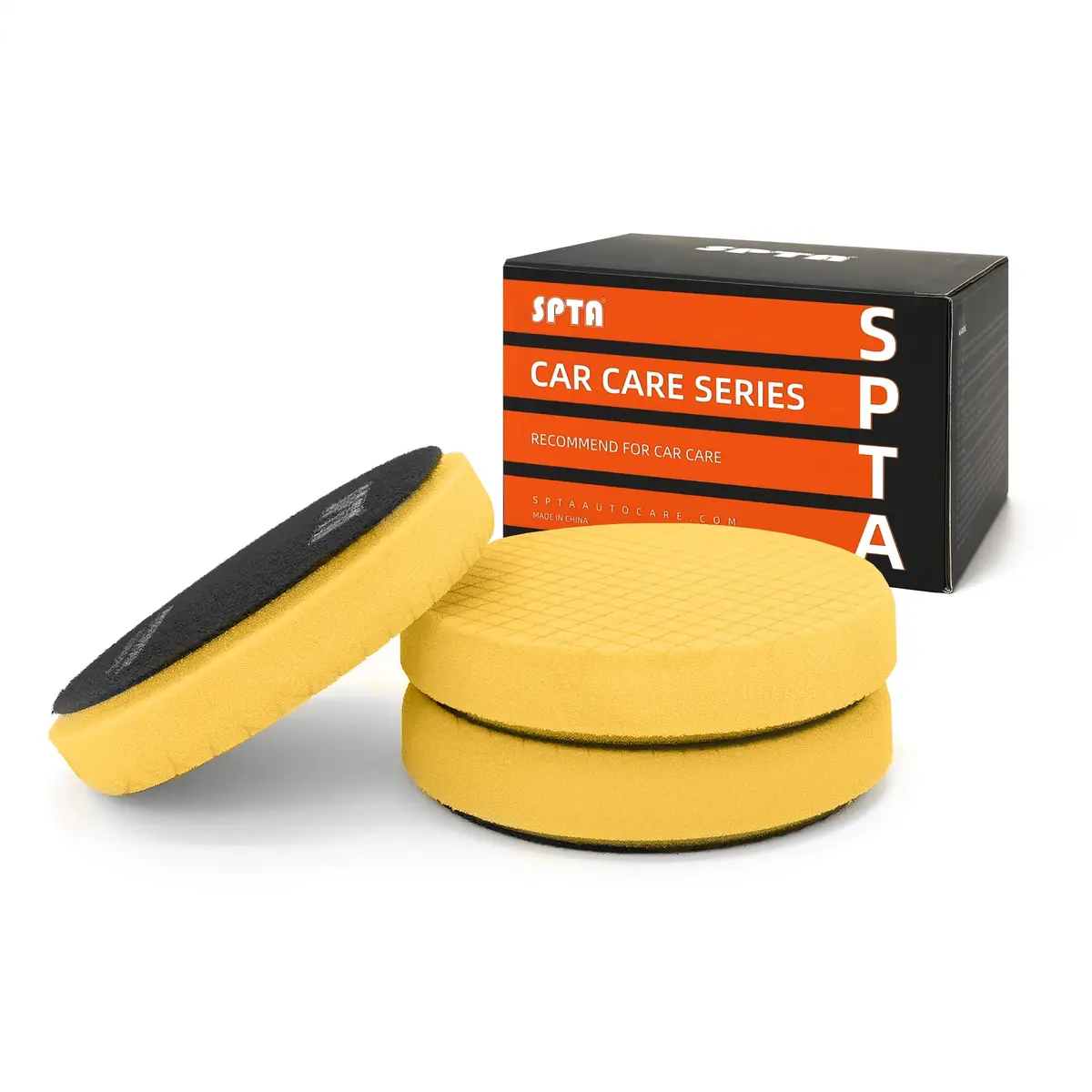SPTA Yellow T80 Medium Cut Foam Polishing Pad 6.5 Inch (165mm) Face for 6 Inch (150mm) Backing Plate | 3Pcs High-Cut Abrasive for Compounding, Polishing, Waxing - main product image
