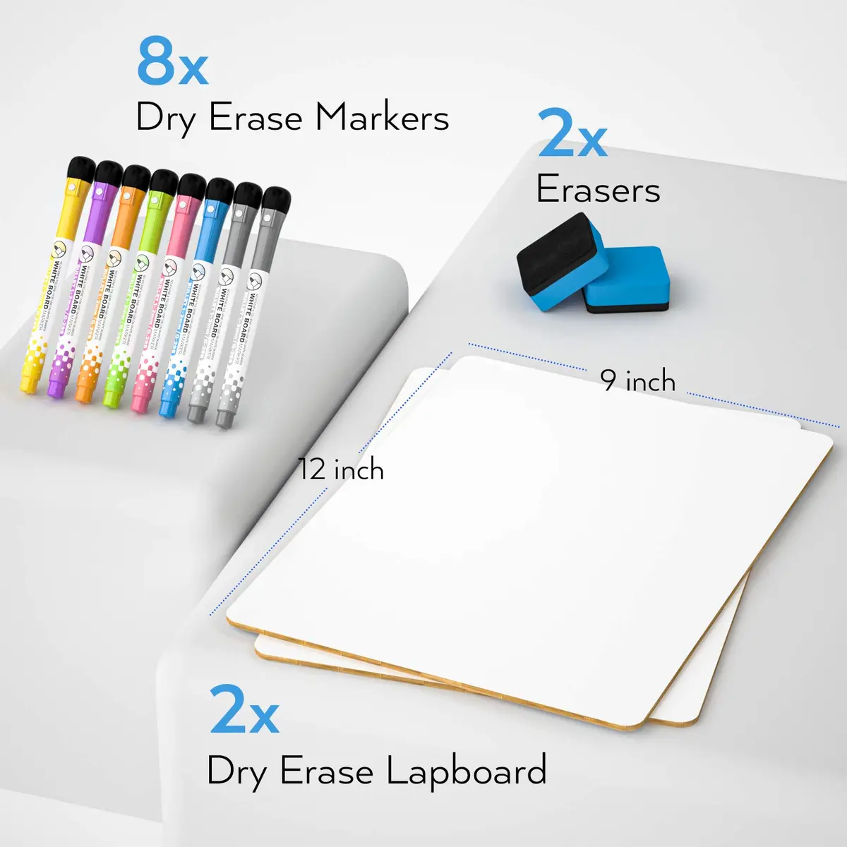 Nicpro Double Sided Dry Erase Lap Board 9 x 12 inches (2 Pack) | Portable Whiteboard for Students & Classrooms - view 2